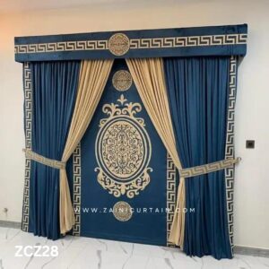 Beige and SeaGreen Colour Curtains and Blind Set