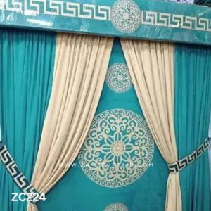 Cyan and Ivory Colour Curtains and Blind Set