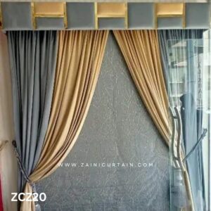 Beige and Light Grey Colour Curtains and Blind Set