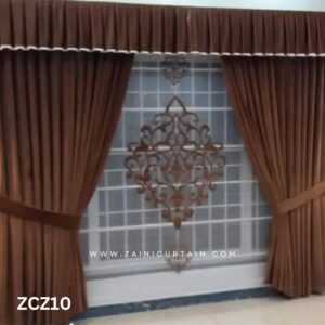 Brown and Transparent White Colour Curtains and Blind Set