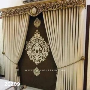 Dark Brown and Beige Colour Curtains and Blind Set