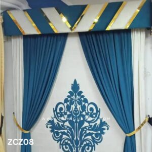 Blue and White Colour Curtains and Blind Set