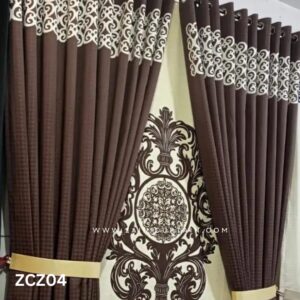 Dark Brown and Cream Curtains and Blind Set