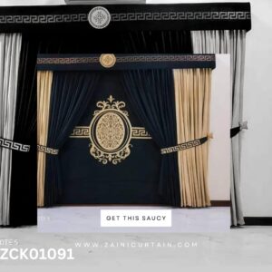 Sea Green & Beige Curtain With Versace style Blind Set