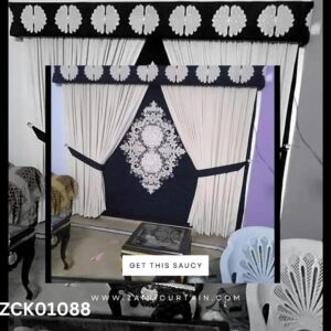 Walnut Style Header With Ash White Curtain & Blind Set