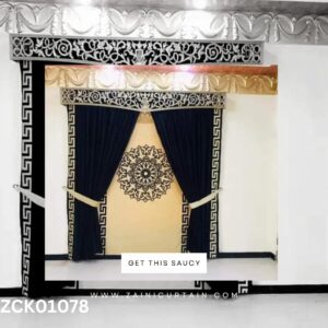 Beautiful Iron Header With Black Curtains & Cream Blinds Set.