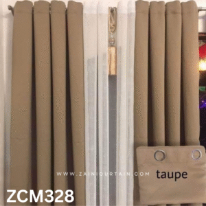 Taupe & White Theme With Tussle Curtains Blinds