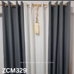 Greyish & White Theme With Tussle Curtains Blinds