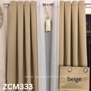 Beige & White With Tussle Curtains Blinds