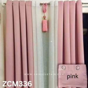 Baby Pink & White With Tussle Plain Curtain