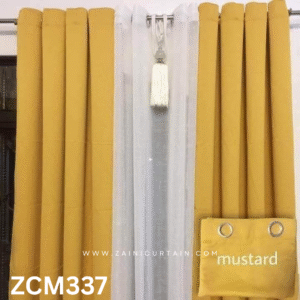 Mustard & White With Tussle Plain Curtain