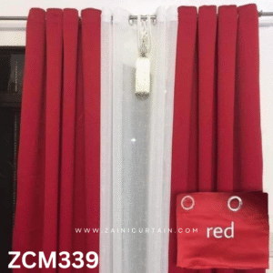 Red & White With Tussle Plain Curtain