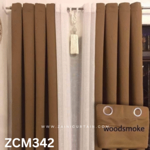 Wood Smoke & White With Tussle Plain Curtain