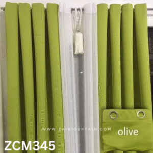 Olive & White Colour With Tussle Plain Curtain