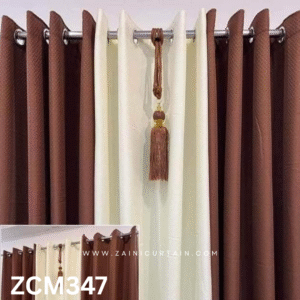 Brown & White With Tussle Plain Curtain