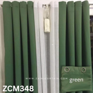 Green & White With Tussle Plain Curtain