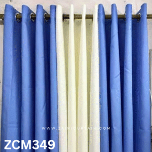 Blue & Off-White Colour Plain Curtain