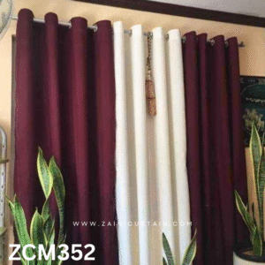 Old Rose & White Color Plain Curtain With Tussle