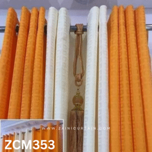 Orange & White With Tussle Plain Curtain
