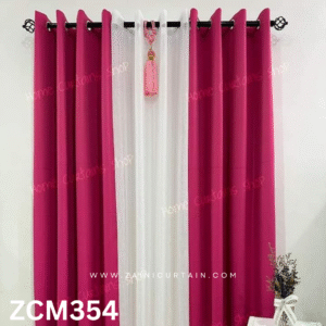 Burgundy & White With Tussle Plain Curtain
