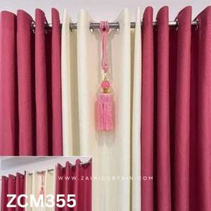 Burgundy & Off-White With Tussle Plain Curtain