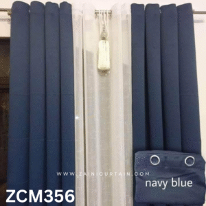 Navy Blue With Beautiful Tussle Plain Curtain