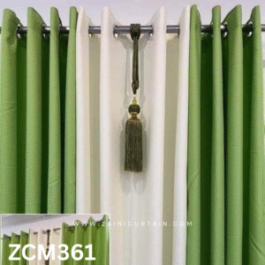 Olive Green & White With Stylish Tussle Plain Curtains