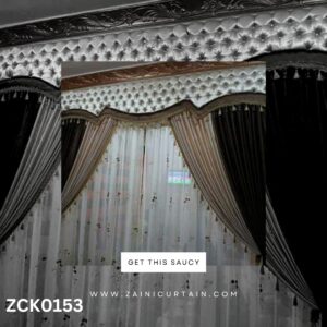 Brownish with Diamond header Curtains and Blind Set