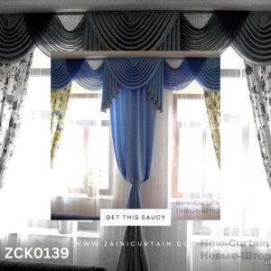 Plain Steel Blue Jhoomer Style Curtain Blind