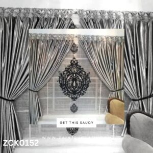Silver & Black Contrast Silk Laser Work Curtain Blind