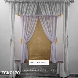 White Shefoon With Golden Background Curtain Blind