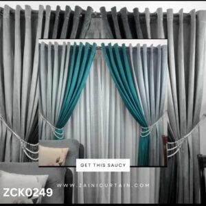 Plain Pine Green with Light Grey Contrast Curtain Blind