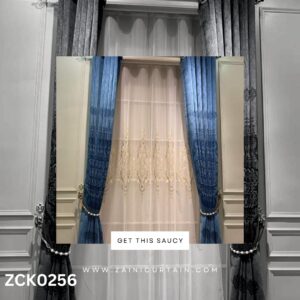 Steel Blue with White Shefoon Curtain Blind