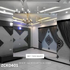 Grey Colour with Center Bunch Curtains and Blind Set