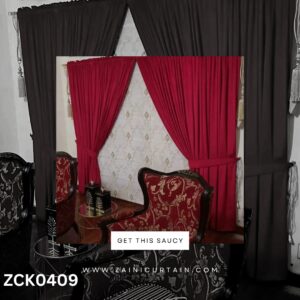 Red & White Contrast Curtain Blind Set