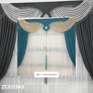 Pine Green & Skin Jhoomer Design Curtain & Blind Set