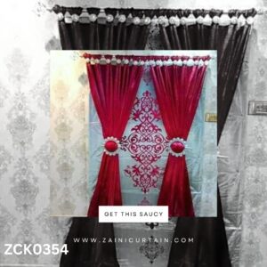 Red & White Theme with Center Design Curtains and Blind Set