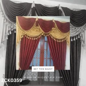 Maroon and Golden Jhoomer Header Style Curtain Blind