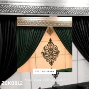 Dark Green with Light Background Curtains and Blind Set