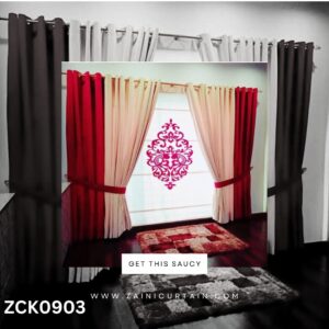 Red & Cream With White Background Curtain Blind