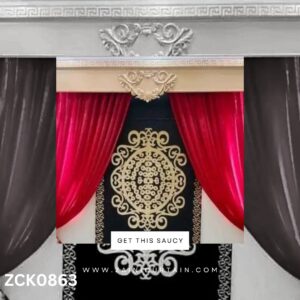 Velvet Red and Black Curtain Blind Set