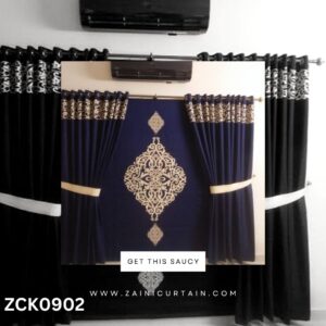 Aesthetic Design Of Navy Blue with Golden Touch Curtains & Blinds Set