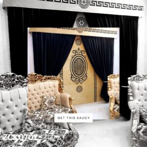 Black and Light Gold Theme Curtains and Blind Set