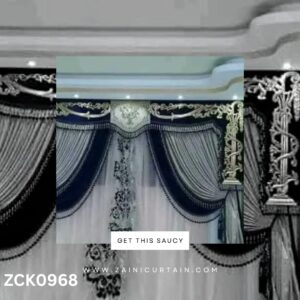 Greyish & Navy Blue Artificial Diamond Embossing Bunch Curtain Blind