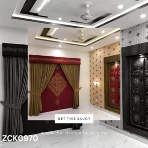 Metallic Gold and Maroon Theme Curtain Blind Set