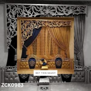 Golden Header with Golden & Navy Blue Theme Curtain and Blind set