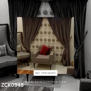 Brownish Velvet with Pattern Light Background Curtain & Blind Set