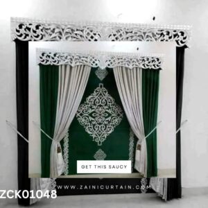 Beautiful Dark Green & Off White Theme Curtain Blind