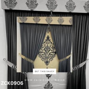 Pattern Style Header Greyish Curtain & Blind Set