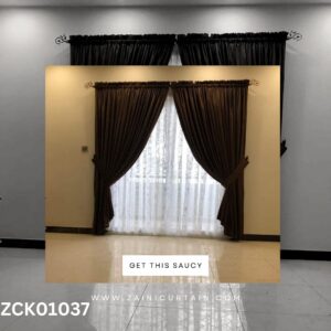 Plain Brown with White Shefoon Curtain Blind